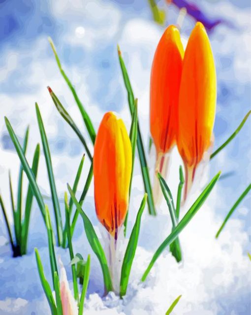 aesthetic-yellow-Spring-flower-in-snow-paint-by-number