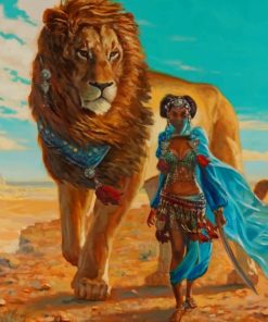 African Woman and Lion Desert Paint By Numbers