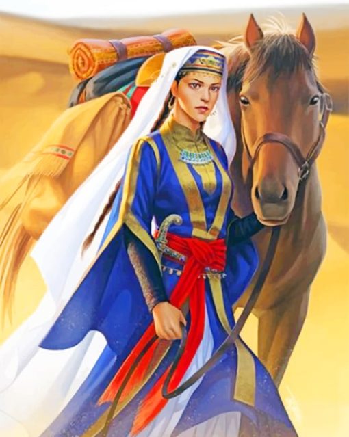 arabian-woman-and-her-brown-horse-paint-by-numbers