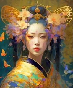 Asian Beauty with Butterflies Paint By Numbers
