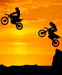Biker Silhouette Orange Sky Paint By Numbers