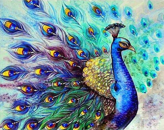 Golden Blue Peacock Paint By Numbers