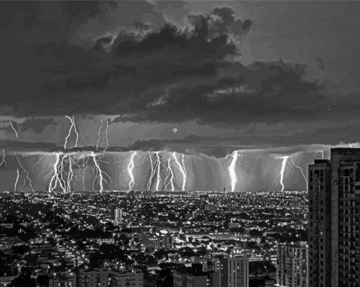 black-and-white-Lightning-sky-scape-paint-by-numbers