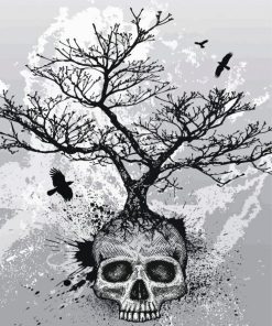 Monochrome Skull and Tree Paint By Numbers