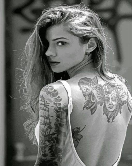 black-and-white-Tattooed-woman-paint-by-number
