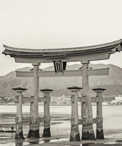 Japanese Torii Gate Black-and-White Paint By Numbers