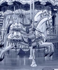 Black and White Amusement Park Carousel Paint By Numbers