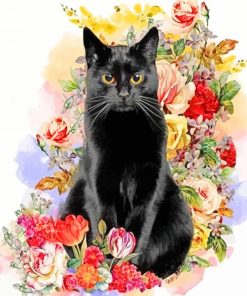 Black Cat Floral Paint By Numbers