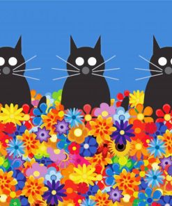 Enchanting Black Cats with Floral Blooms Paint By Numbers