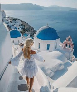 Blonde Girl Santorini Greece Paint By Numbers