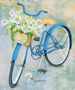 Blue Bicycle Floral Scene Paint By Numbers