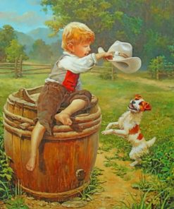 Vintage Boy and Dog Paint By Numbers