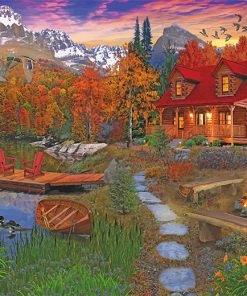 Autumn Cabin Landscape Paint By Numbers