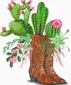 Cactus and Sunflower Boot Paint By Numbers