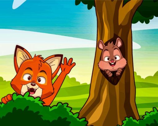 cartoon-cat-and-squirrel-at-forest-paint-by-numbers