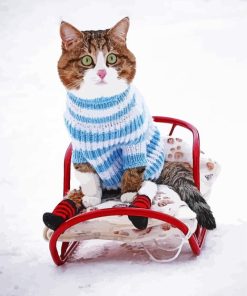 Funny Cat Sledding Paint By Numbers