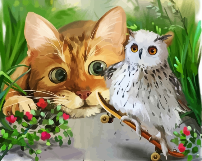finalizing Cat and Owl Wildlife Paint By Numbers Artwork