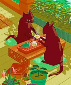 Cute Cats and Tea Paint By Numbers