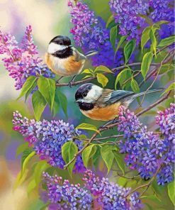 Chickadees and Lilac Blossoms Paint By Numbers