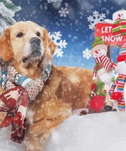 Christmas Dog in Snow Paint By Numbers