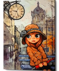 Cute Female with Red Umbrella Paint By Numbers