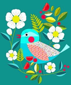 Cyan Bird and Flower Paint By Numbers