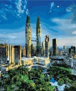 Petronas Twin Towers Skyline Paint By Numbers