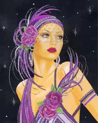 Purple Deco Lady Paint By Numbers