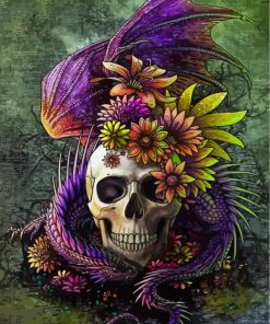 Dragon Skull and Floral Design Paint By Numbers