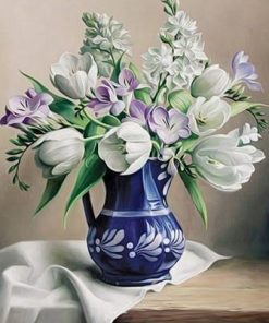 White Flowers Vase Paint By Numbers