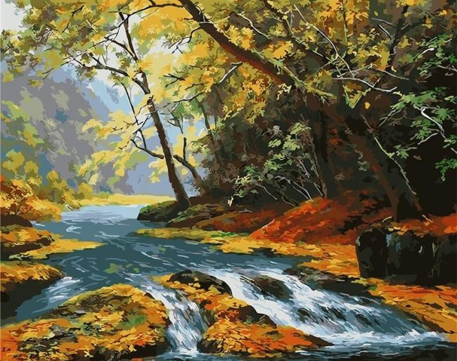 Maple Leaf River Scene Paint By Numbers