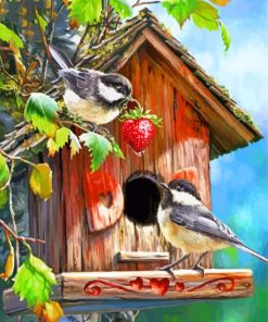 Finches and Strawberries Paint By Numbers
