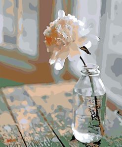 White Flowers in Glass Bottle Paint By Numbers