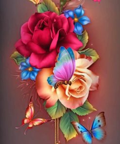 Blue Flowers and Butterflies Paint By Numbers