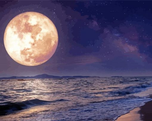 full-moon-Ocean-waves-at-night-paint-by-numbers