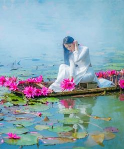 Asian Woman in Floral Boat Paint By Numbers