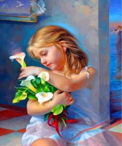 Girl with Colorful Flowers Paint By Numbers