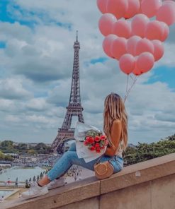 Parisian Girl with Pink Balloons Paint By Numbers