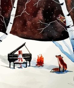 Winter Girl Playing Piano Paint By Numbers