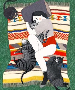Girl and Pets Sleeping Paint By Numbers
