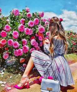 Pink Floral Woman Paint By Numbers