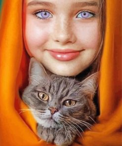 Gorgeous Girl and Cat Paint By Numbers