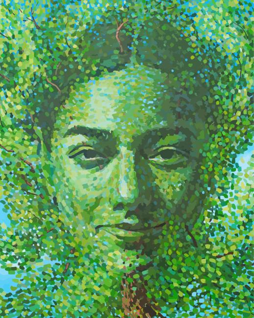 Final touches on Green Mother Nature Tree painting