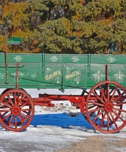 Green Wagon Snow Scene Paint By Numbers