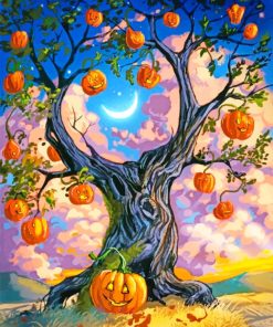 Halloween Tree Paint By Numbers with Pumpkins