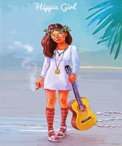 Hippie Girl Guitar Art Paint By Numbers