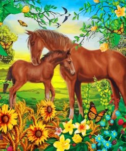 Brown Horse and Foal Paint By Numbers