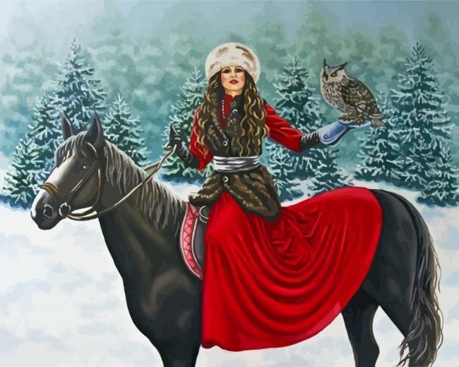 Finalizing Horse and Woman Nature Scene Paint by Numbers Artwork