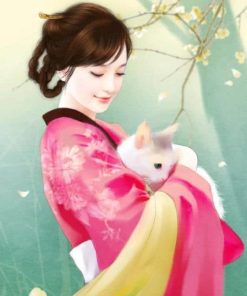 Asian Girl with Cats Paint By Numbers