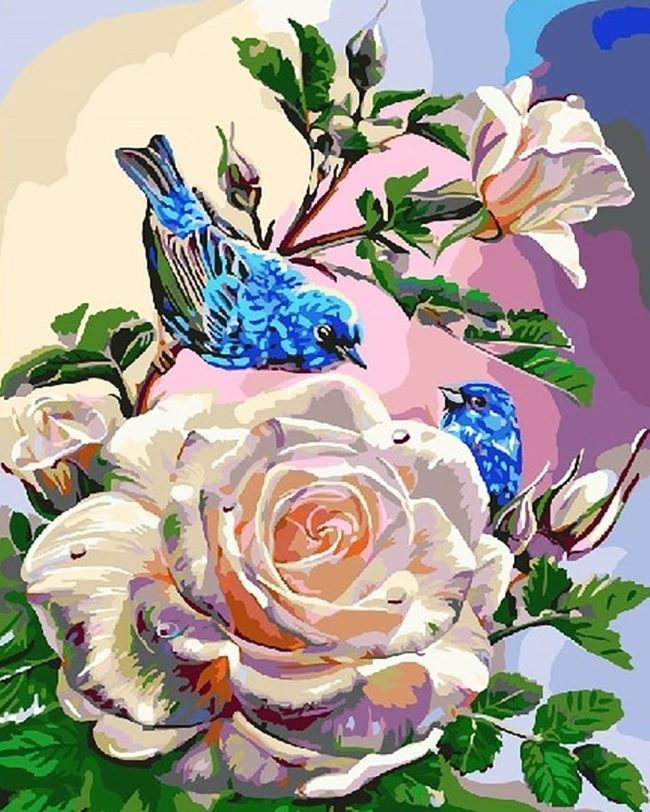 White Roses and Birds Paint By Numbers